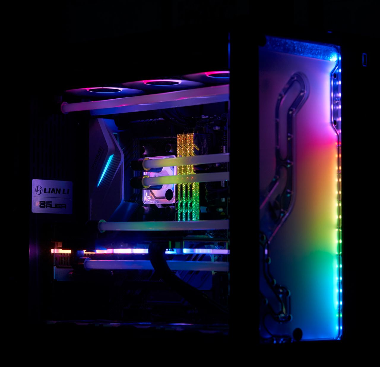 gallery-4 A high-performance gaming PC with vibrant RGB lighting and visible internal components.